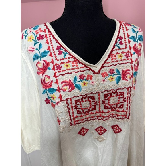 Johnny Was Embroidered Cotton Tunic Top Medium Pullover Embroidered 3/4 Sleeve - Picture 6 of 10